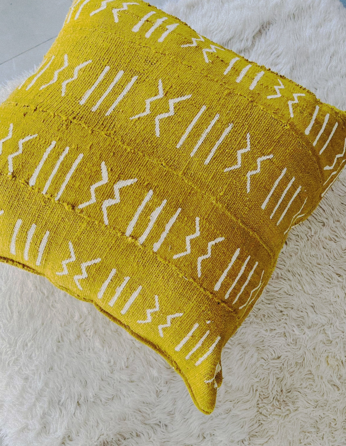 Moribabougou Mustard Mudcloth Cushion
