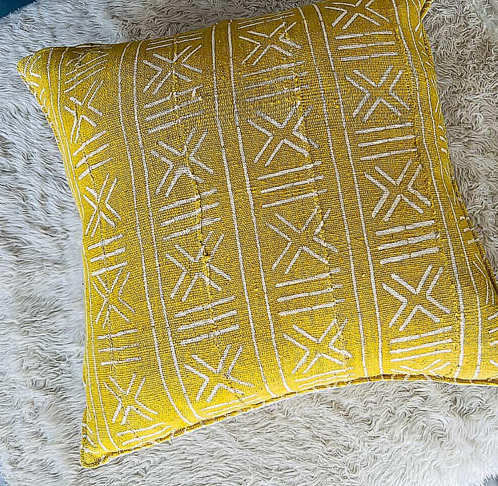 Toya Mustard Mudcloth Cushion